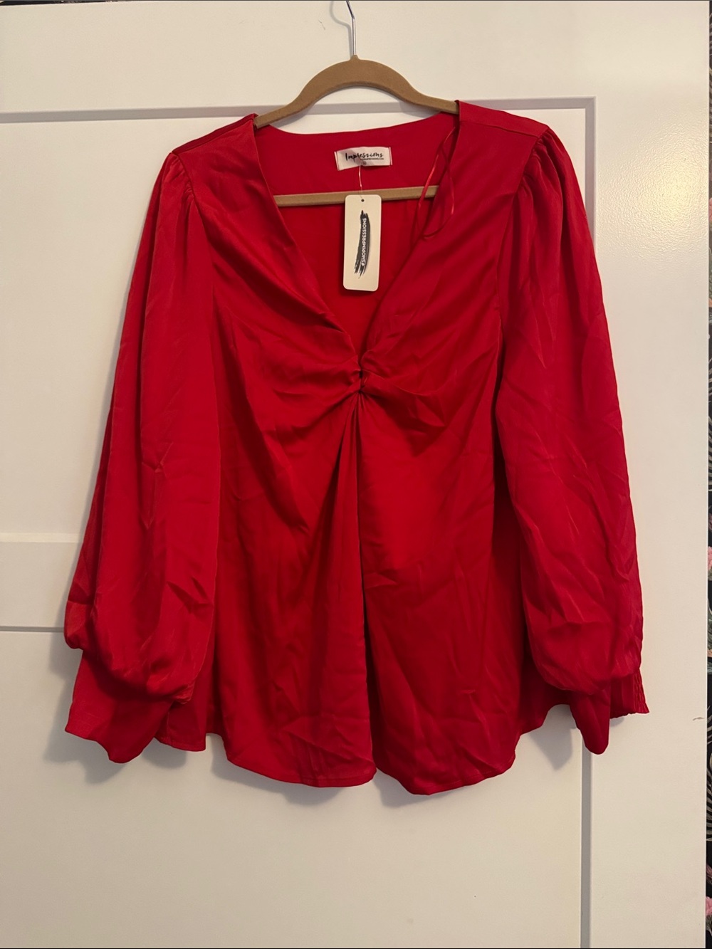 First Impressions Red Twist-Front Balloon Sleeve Blouse